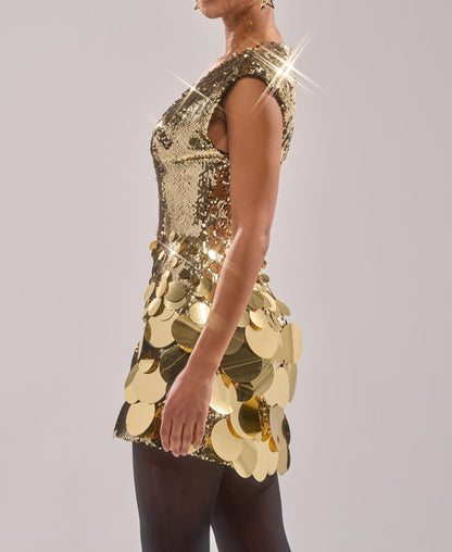 Gold sequined mini dress