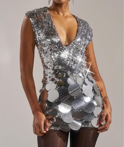 Gold sequined mini dress