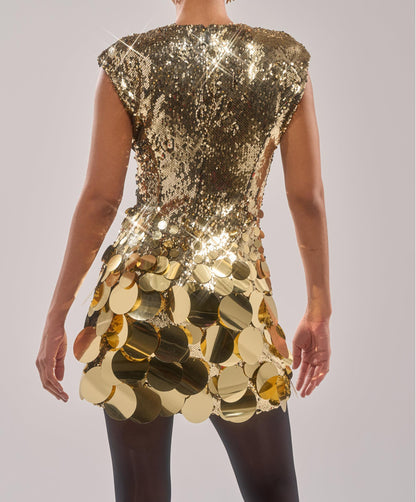 Gold sequined mini dress