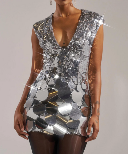 Gold sequined mini dress