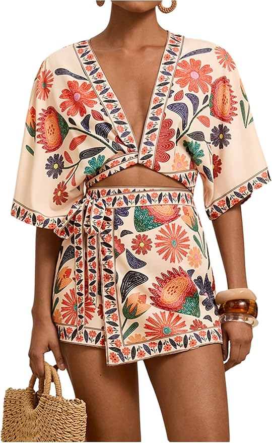 Tropical Half Sleeve Top + Wrap Skirts