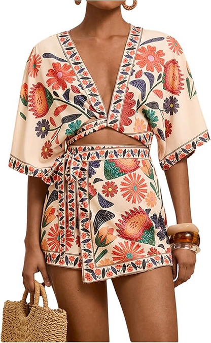 Tropical Half Sleeve Top + Wrap Skirts