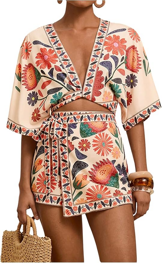 Tropical Half Sleeve Top + Wrap Skirts