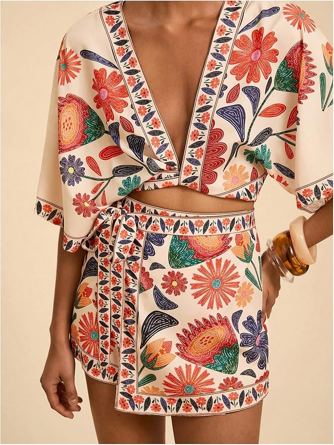 Tropical Half Sleeve Top + Wrap Skirts
