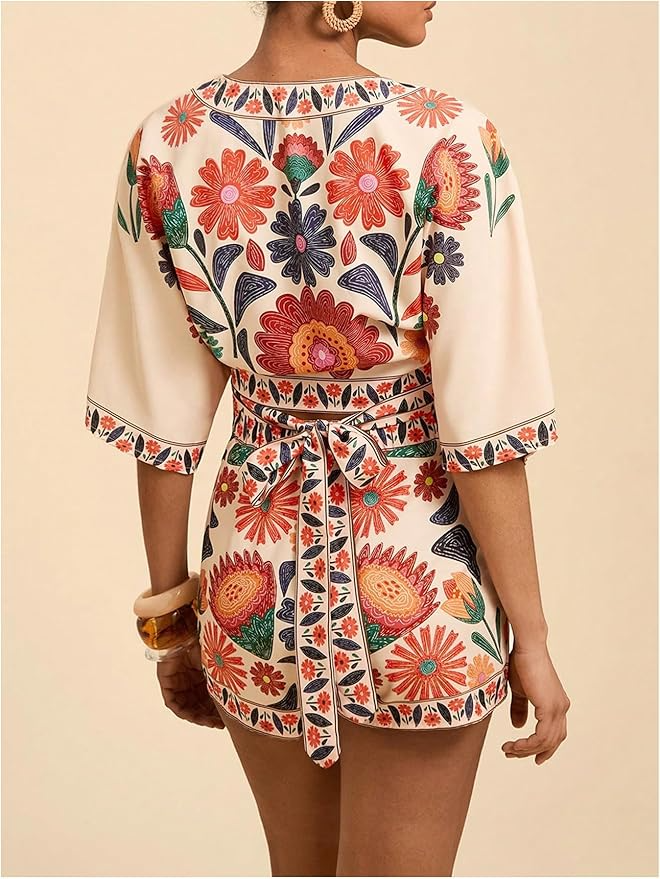 Tropical Half Sleeve Top + Wrap Skirts