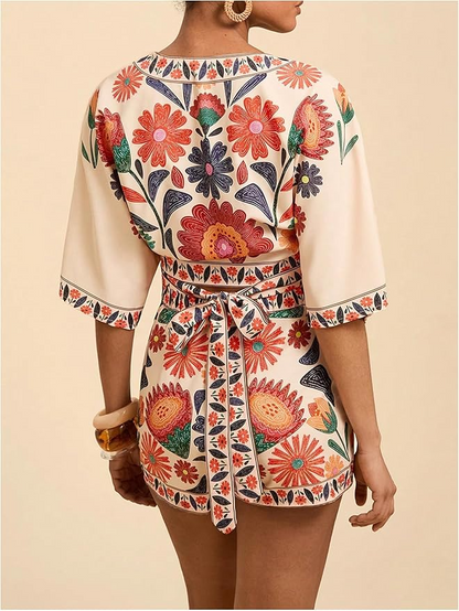 Tropical Half Sleeve Top + Wrap Skirts