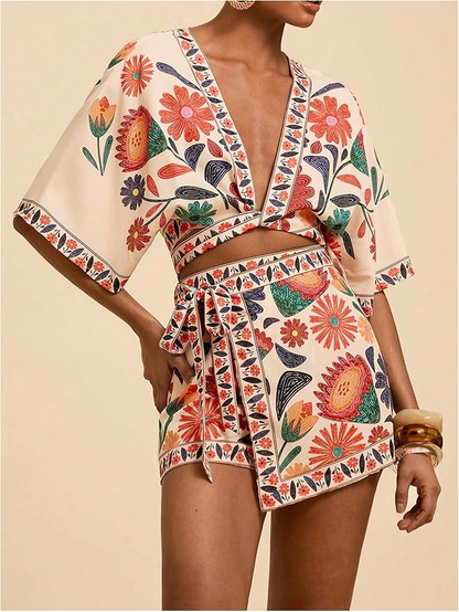 Tropical Half Sleeve Top + Wrap Skirts