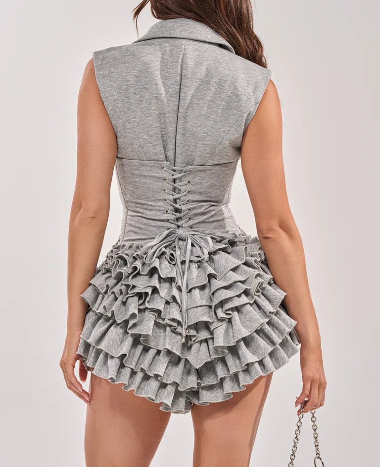 Gray button-front layered jumpsuit
