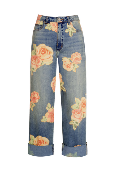 Wide Leg Printed Jeans