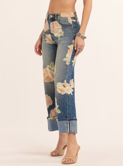 Wide Leg Printed Jeans