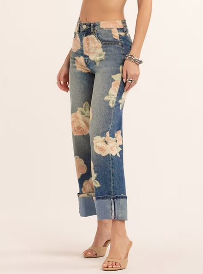 Wide Leg Printed Jeans
