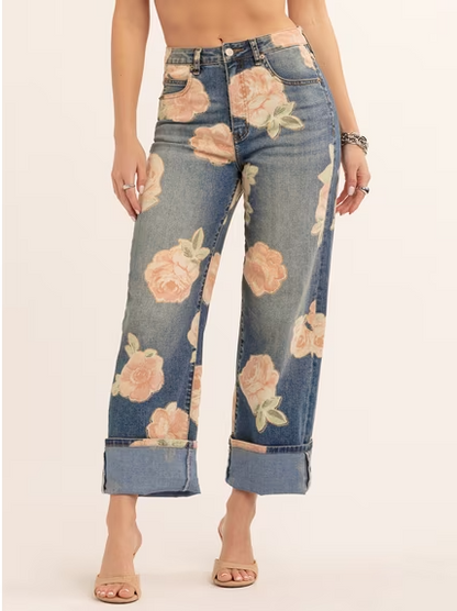 Wide Leg Printed Jeans