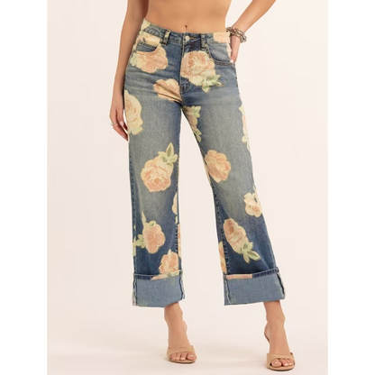 Wide Leg Printed Jeans