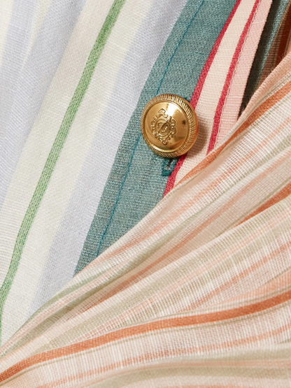 Rebellion patchwork striped linen and silk-blend voile mini wrap dress