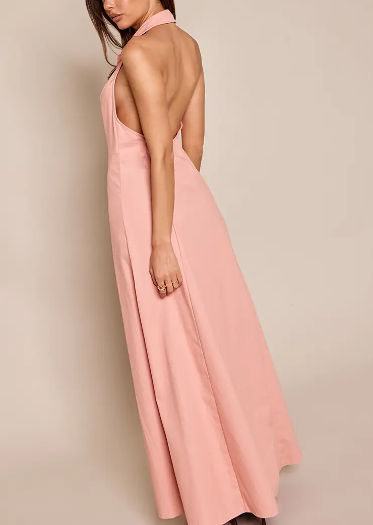 Button Down Collar Detail Maxi Dress