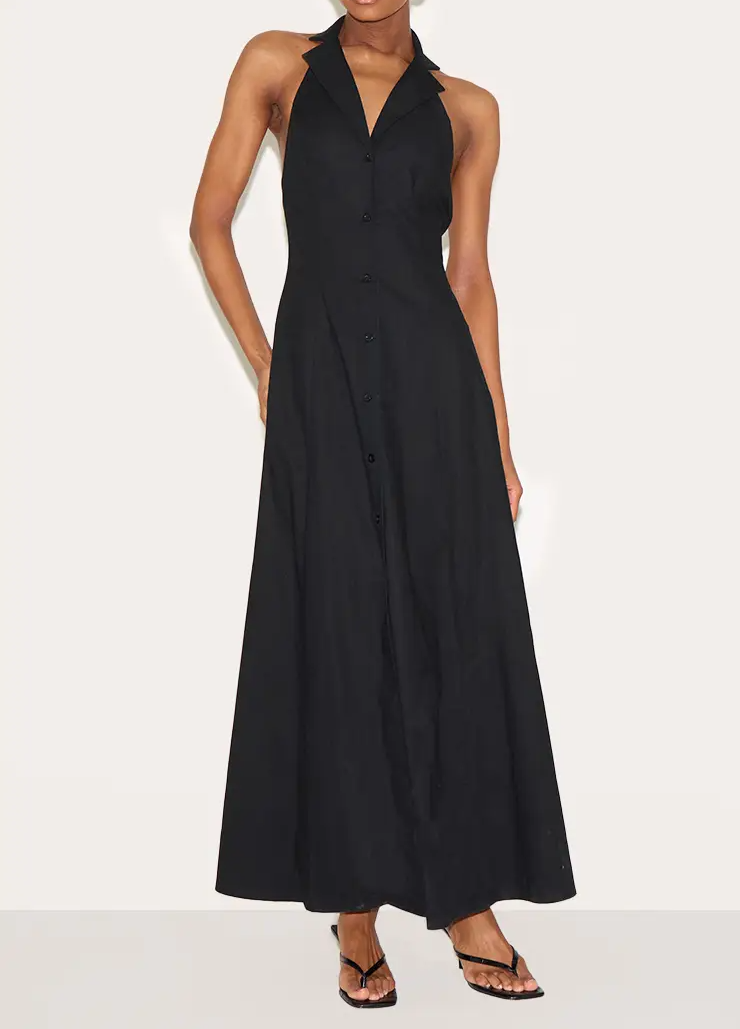 Button Down Collar Detail Maxi Dress