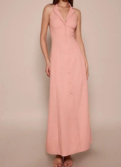 Button Down Collar Detail Maxi Dress
