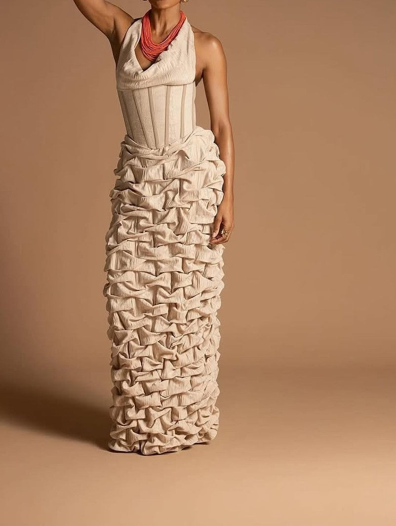 Draped corset pleated dress