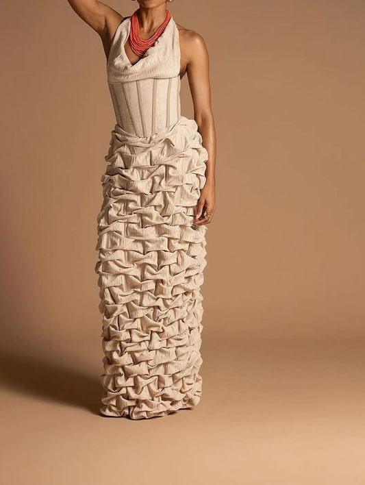 Draped corset pleated dress