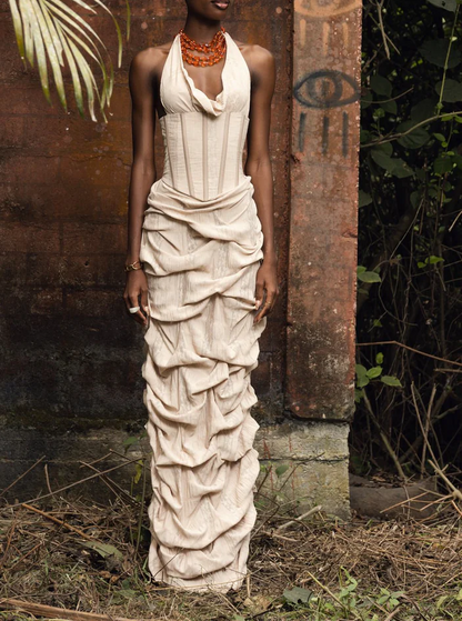 Draped corset pleated dress