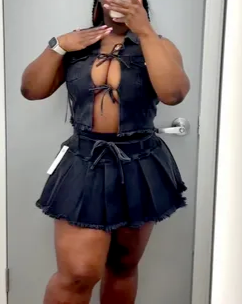 Tie Front Denim Vest+Skirt