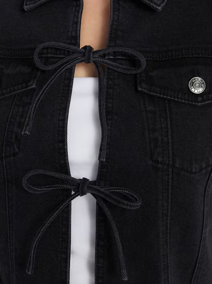 Tie Front Denim Vest+Skirt