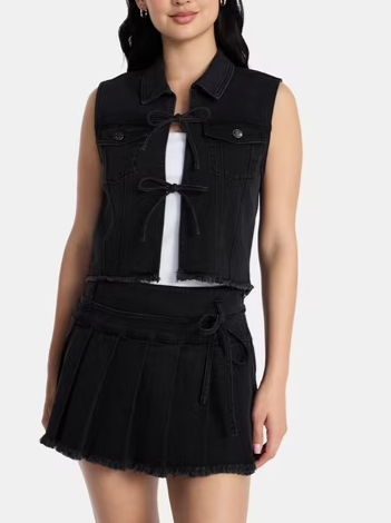 Tie Front Denim Vest+Skirt