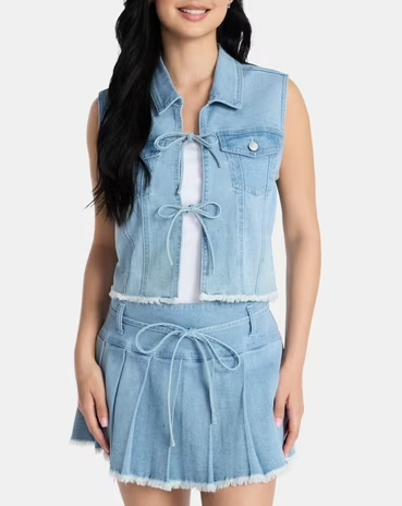 Tie Front Denim Vest+Skirt