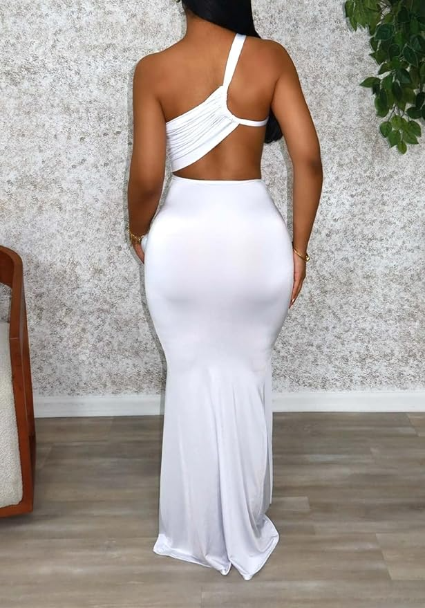 Ruched Backless Stretchy Asymmetrical Long Dresses