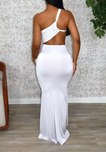 Ruched Backless Stretchy Asymmetrical Long Dresses