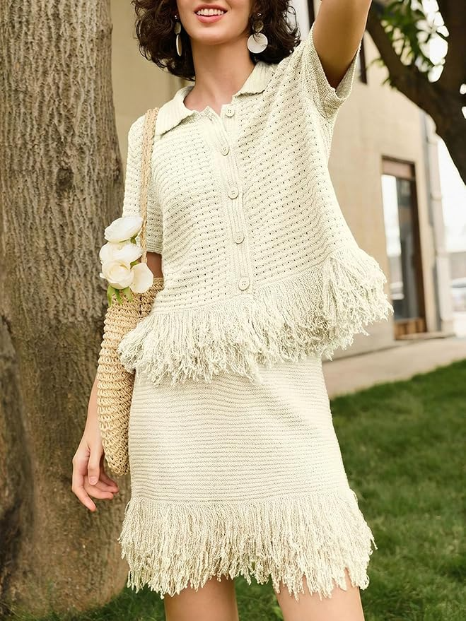 Knit Sweater Tops + Fringe Skirt