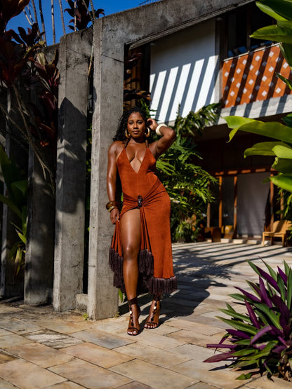 Figurine Fringe Halter Dress