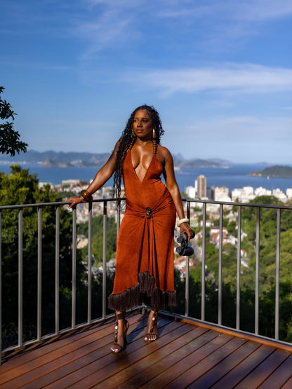 Figurine Fringe Halter Dress