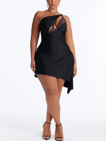 Ariel Lace Trim Mini Dress - Black