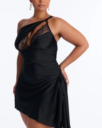 Ariel Lace Trim Mini Dress - Black