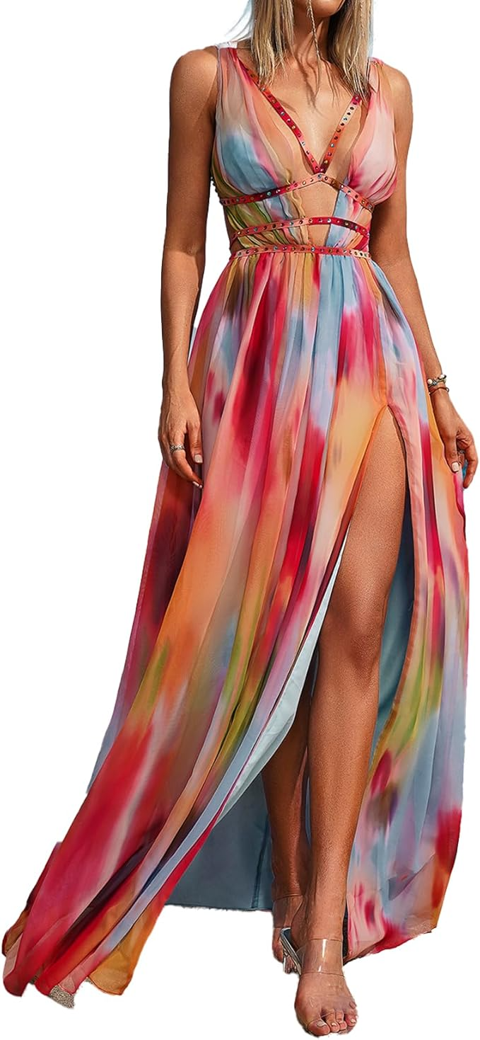 Deep V Chiffon Dress Maxi Dress