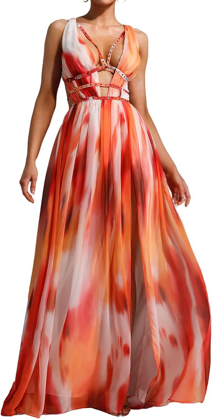 Deep V Chiffon Dress Maxi Dress