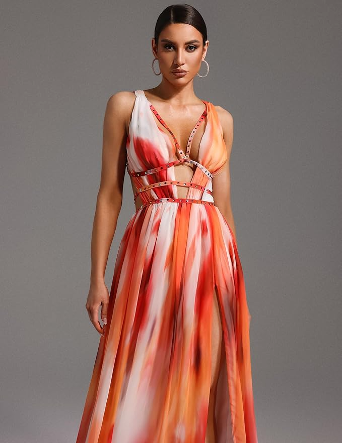 Deep V Chiffon Dress Maxi Dress