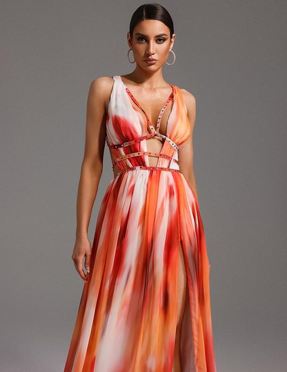 Deep V Chiffon Dress Maxi Dress
