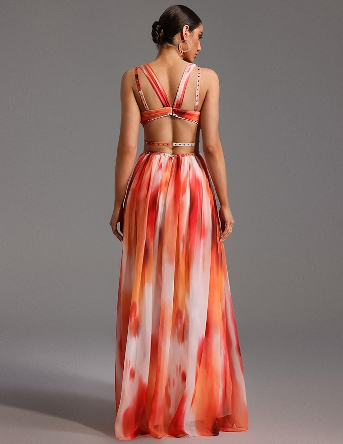 Deep V Chiffon Dress Maxi Dress