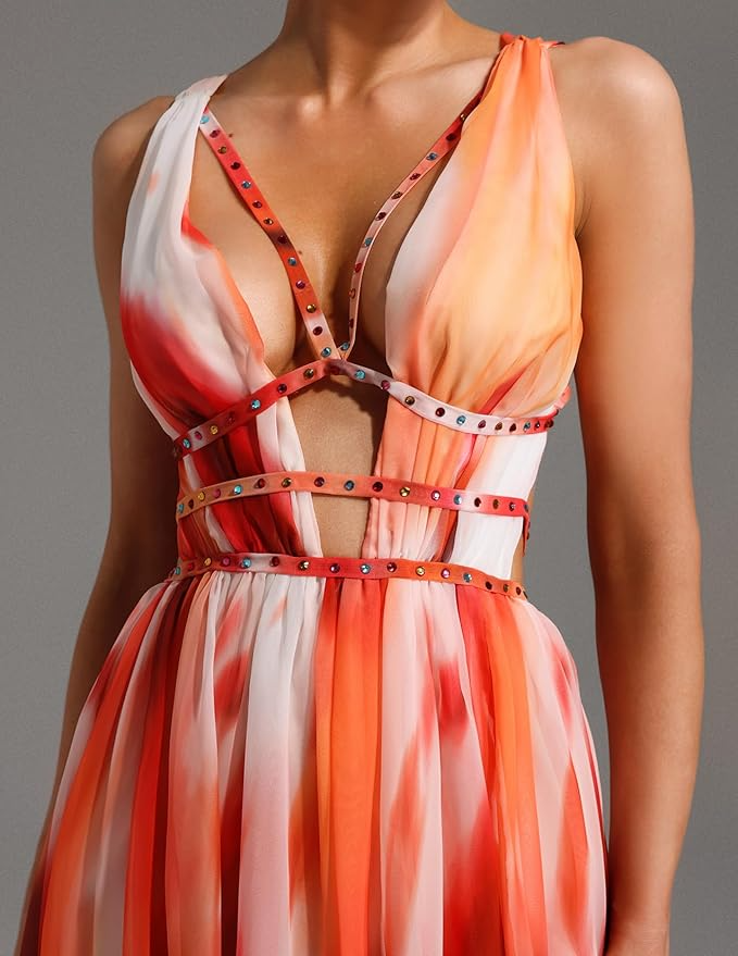 Deep V Chiffon Dress Maxi Dress