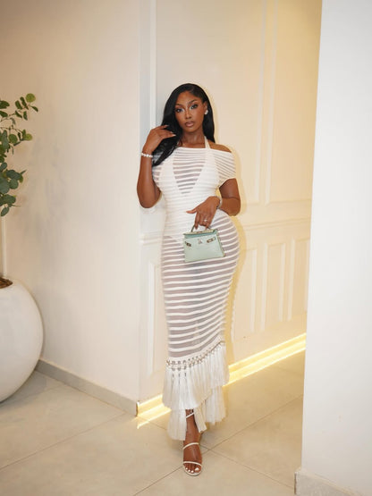 Elegant Striped Tassel Dress