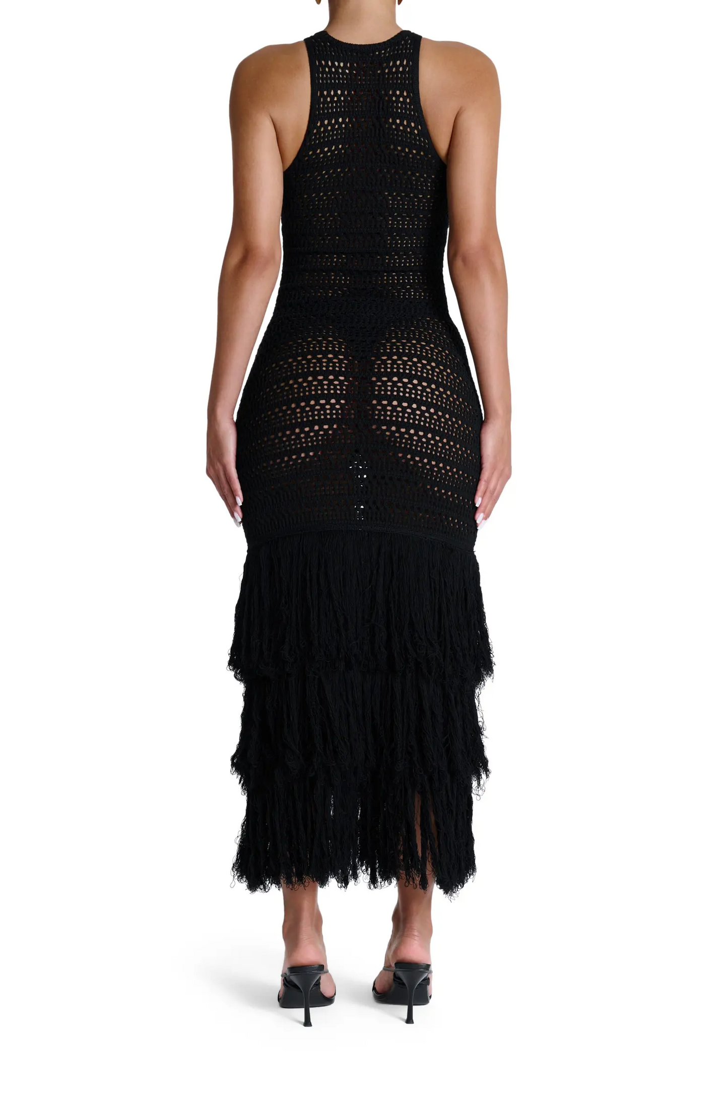 Open Stitch Fringe Midi Dress