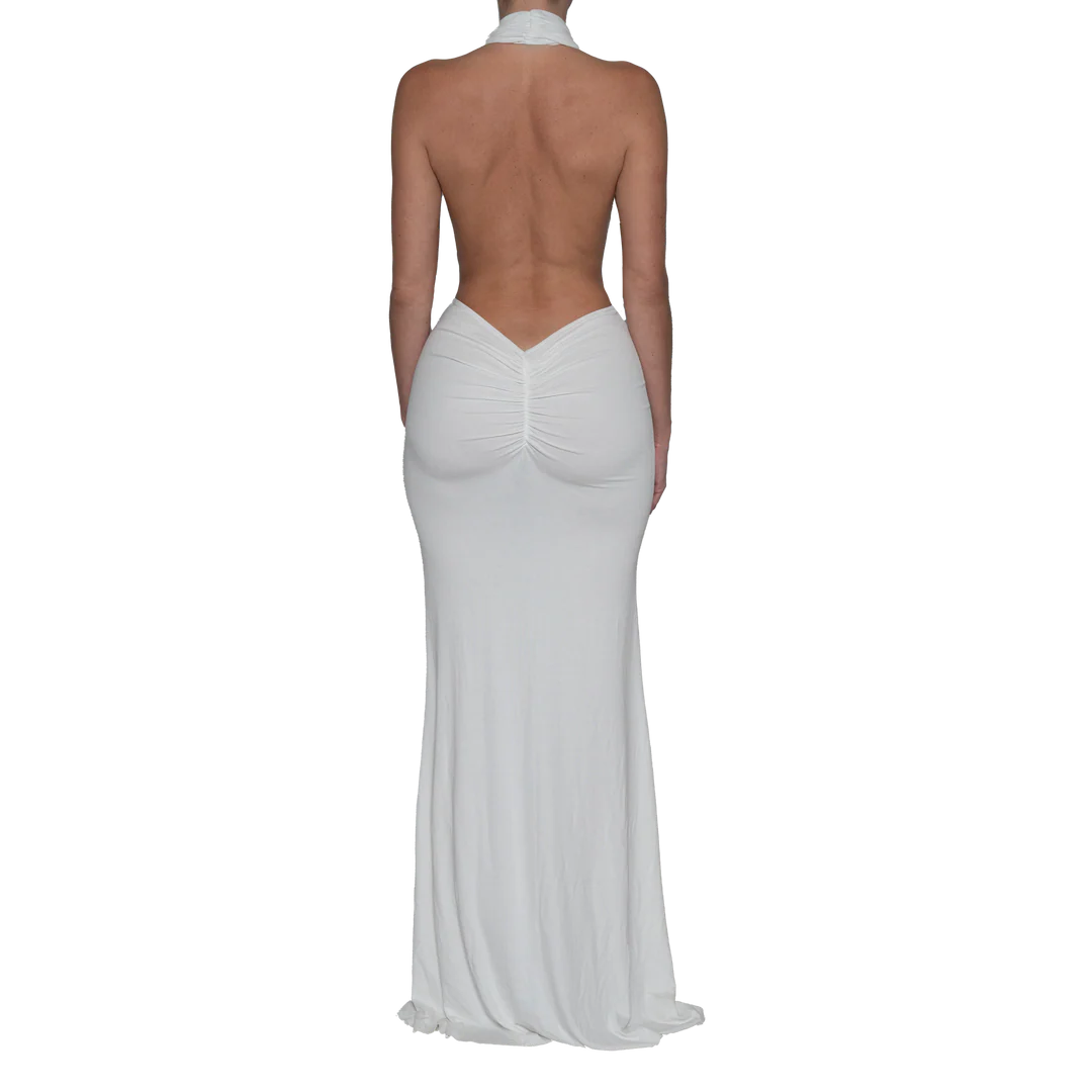 Drape Ruched Halter Maxi Dress
