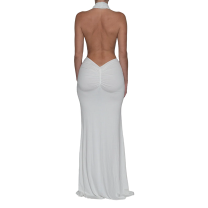 Drape Ruched Halter Maxi Dress