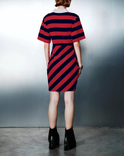 Striped Cotton With Irregular Hem Midi Dress