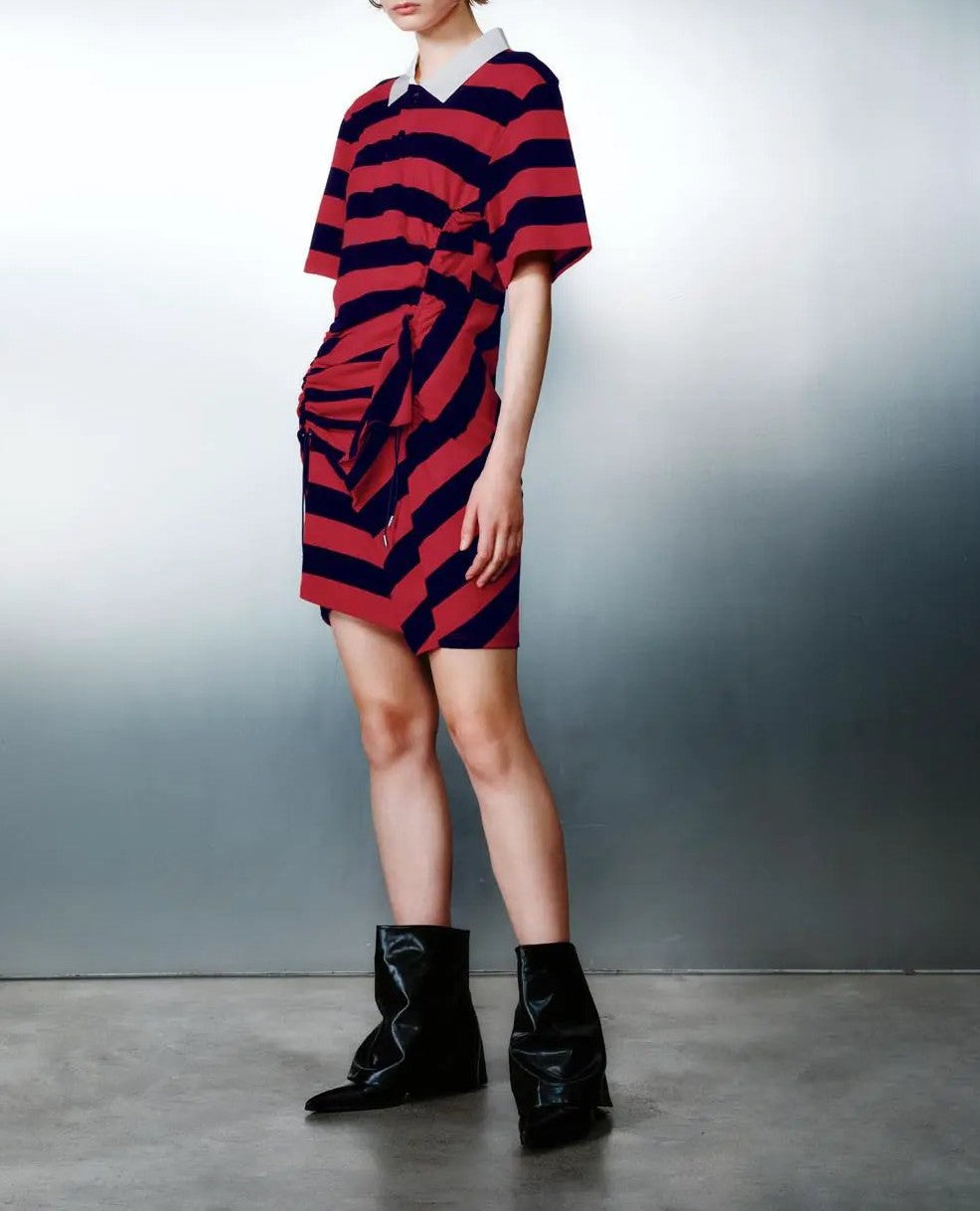 Striped Cotton With Irregular Hem Midi Dress