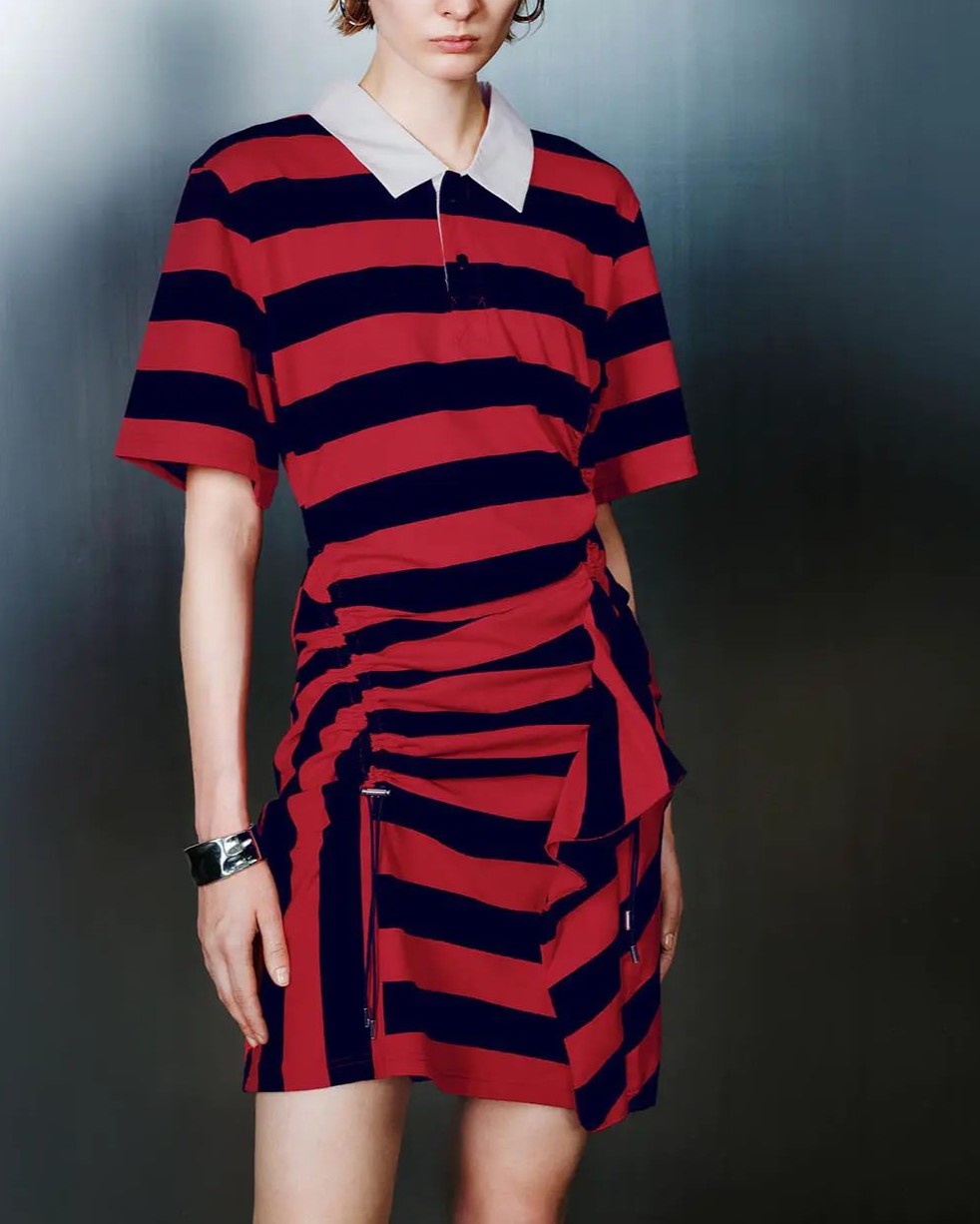 Striped Cotton With Irregular Hem Midi Dress