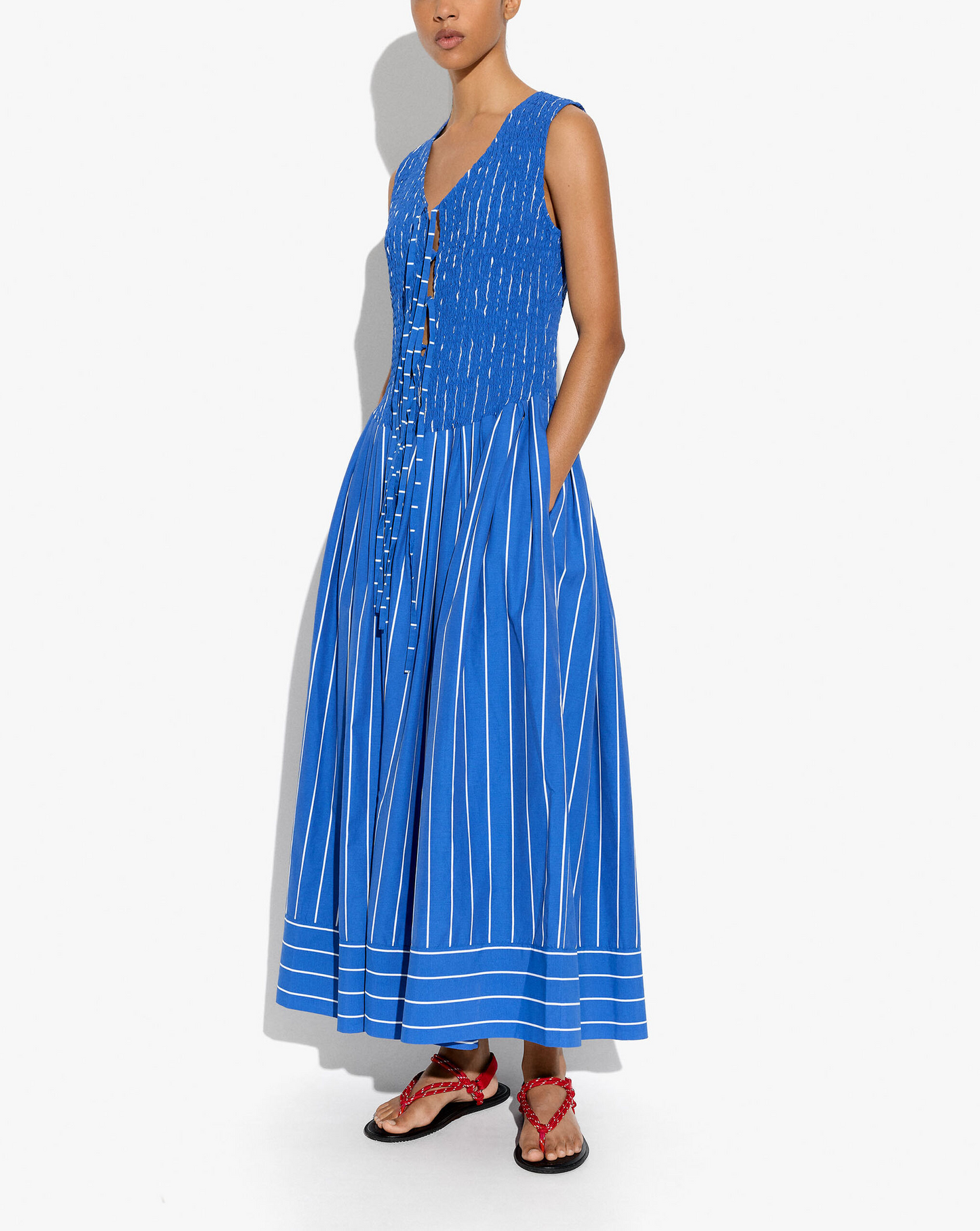 Striped pleated maxi dress