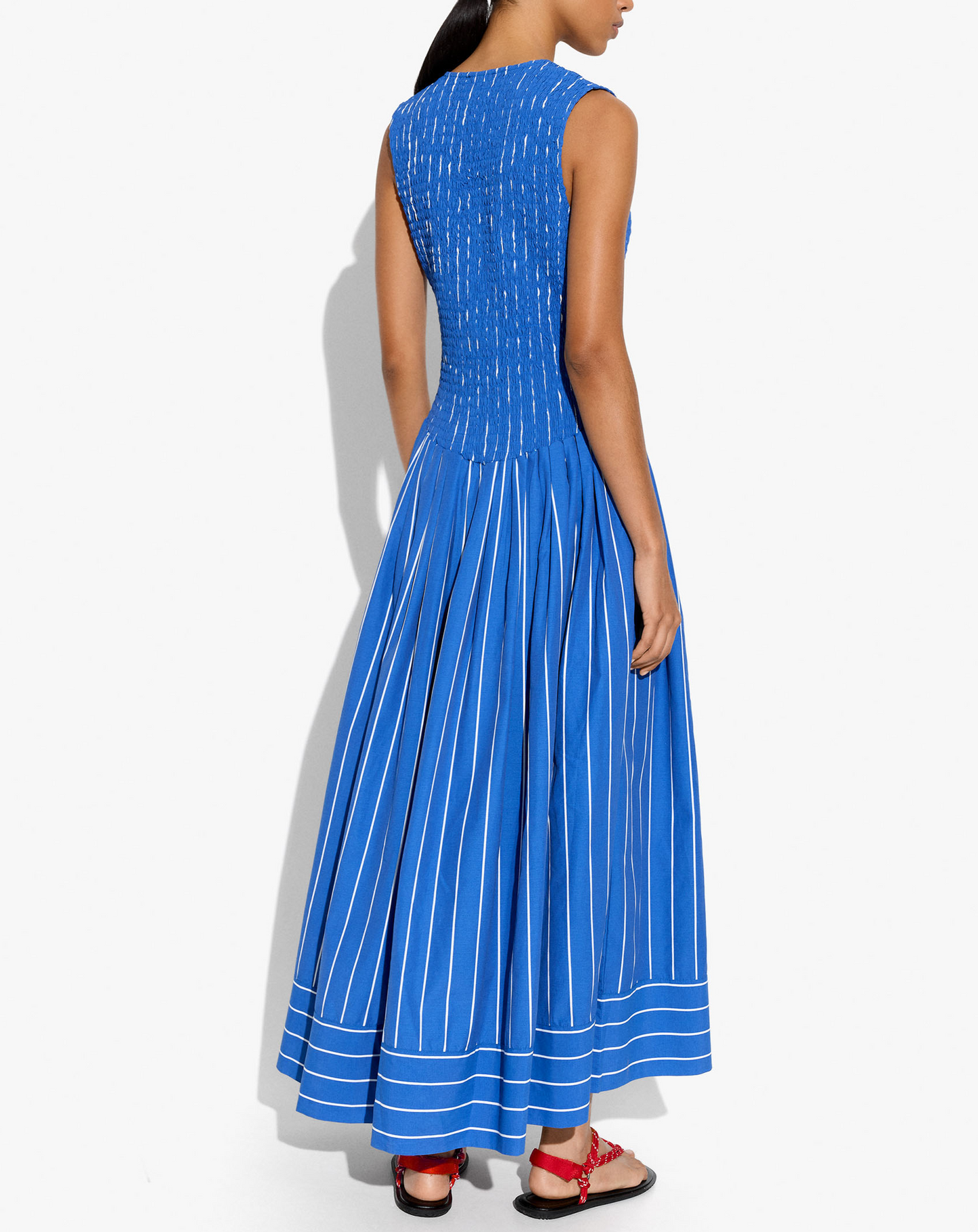 Striped pleated maxi dress